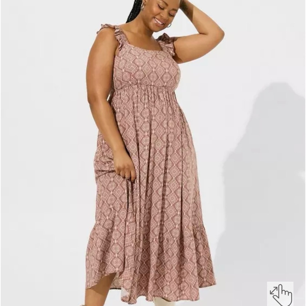 Torrid Mauve Patterned Maxi Dress with Ruffle Straps